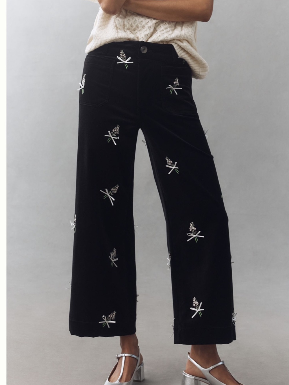 Anthropologie Colette Pants Maeve Cropped Wide
Leg Velvet Embroidered New Black - Picture 1 of 15